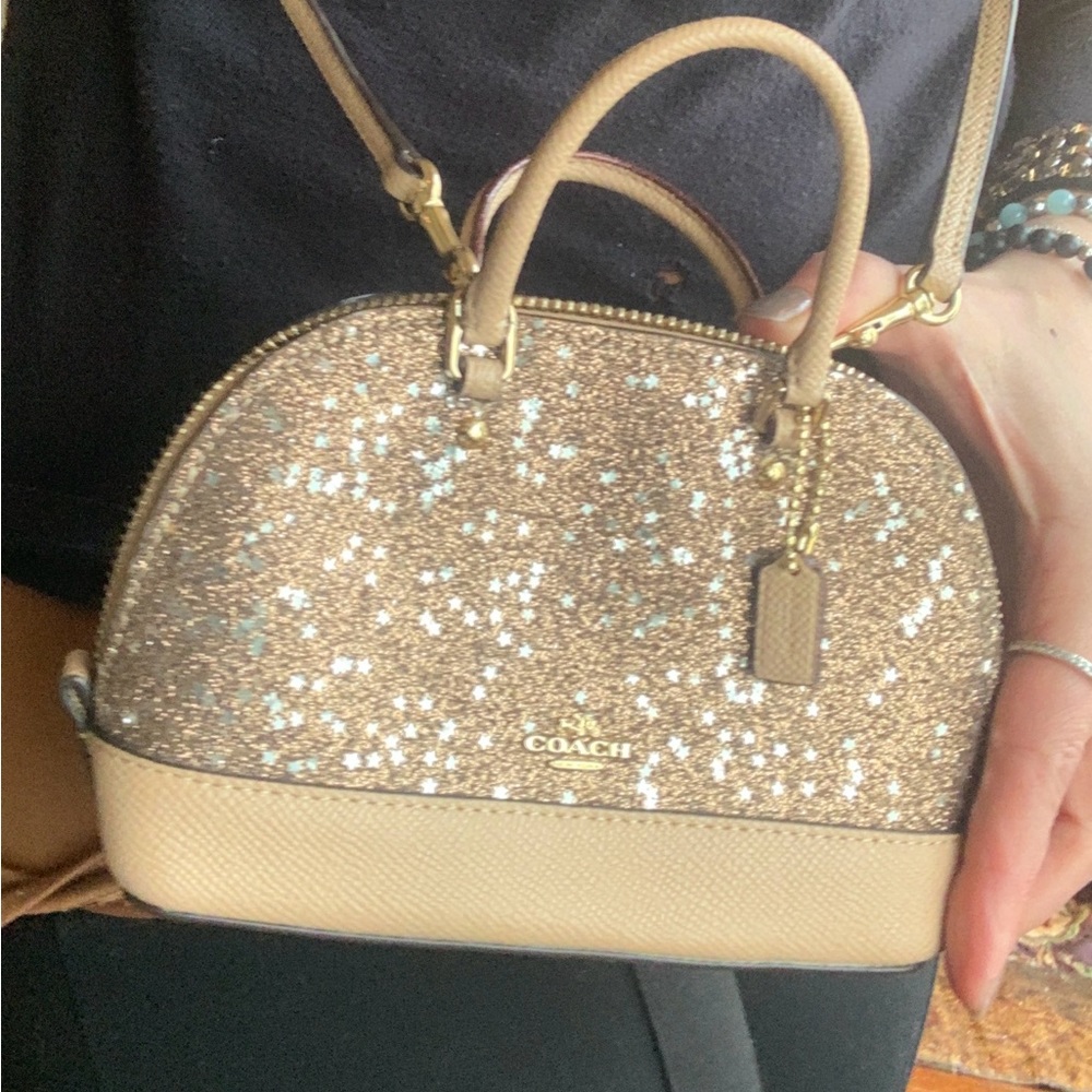 Authentic COACH Leather/glitter stars small zip top satchel/Crossbody - Picture 2 of 16